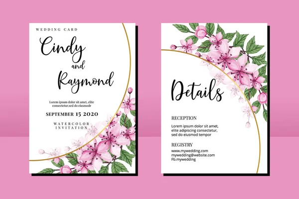 초대장 Cherry Blosax Card Template Sakura Flower Watercolor — 스톡 벡터