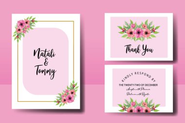 Çiçekli suluboya el, Güzel Çiçek Tasarımı Davetiye Şablonu çizdi. Nişan düğün davetiyesi çerçevesi ayarlandı