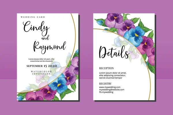 Hochzeitseinladung Card Template Aquarell Blume — Stockvektor