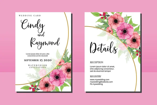 Floral Aquarell Handgezeichnet Schöne Blume Design Einladungskarte Vorlage Verlobung Hochzeitseinladung — Stockvektor