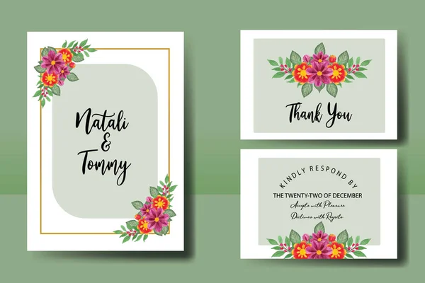 Compromiso Conjunto Marcos Invitación Boda Acuarela Floral Dibujada Mano Hermoso — Archivo Imágenes Vectoriales