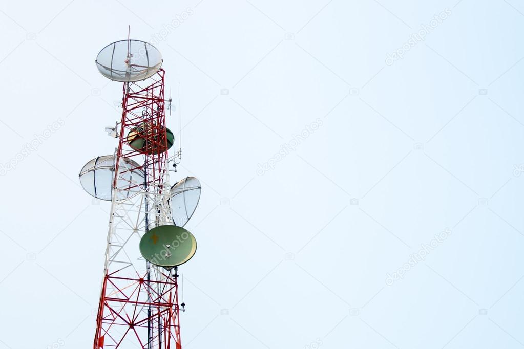 Communication satellite dishes tower