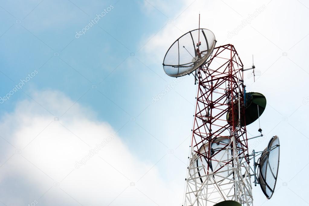 Communication satellite dishes tower