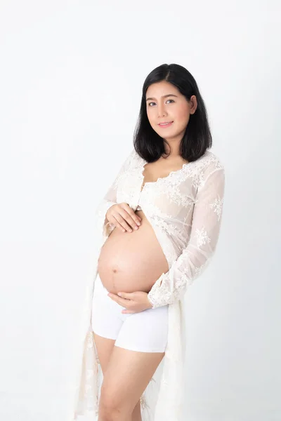 Studio Módní Portrét Těhotná Šťastná Žena Těhotná Mladá Matka Portrét — Stock fotografie