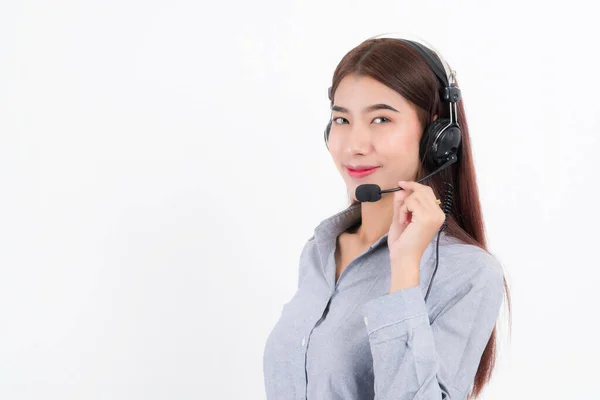 Retrato Feliz Sorridente Feminino Apoio Cliente Telefonista Cabelo Curto Vestindo — Fotografia de Stock