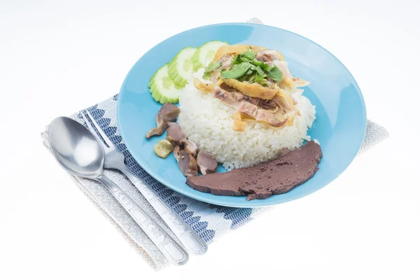 Comida tailandesa fast food, frango a vapor com arroz — Fotografia de Stock