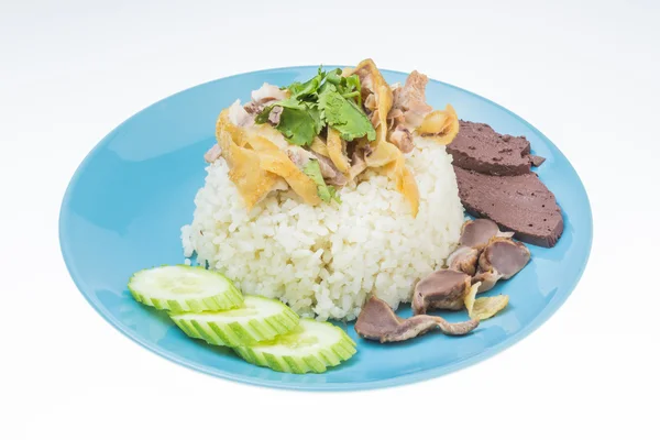Tajskie jedzenie fast food, Steam kurczaka z ryżem — Zdjęcie stockowe