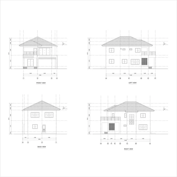 4 casa de elevação Desenho — Fotografia de Stock