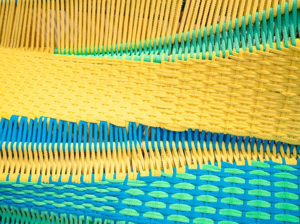 Красочная Текстура Ткани Плетеная Веревка Абстрактный Фон Желтый Зеленый Синий — стоковое фото
