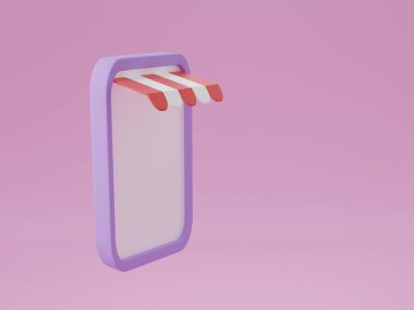 3D rengarenk akıllı telefon çevrimiçi mağazası Pembe arka plan, çevrimiçi dükkan ve e-ticaret konsepti, ticaret uygulaması