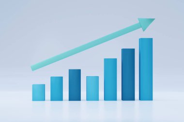 3d izole edilmiş ok ucu yukarı doğru, yukarı doğru ok, istatistik tahmini, finansal kar ile iş büyüme kavramını iyileştiren bar tablosu 