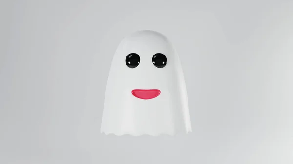 Ελάχιστο Χαριτωμένο Φάντασμα Χαρούμενος Λευκό Πνεύμα Απομονώνονται Λευκό Γκρι Φόντο — Φωτογραφία Αρχείου