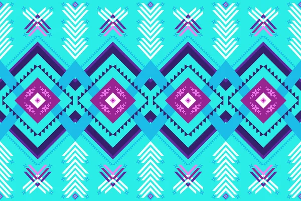 Bright Blue Geometric Oriental Ikat Seamless Traditional Ethnic Pattern Design — Stock Vector