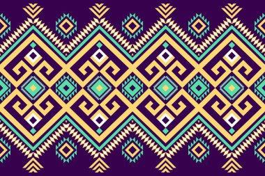 Sarı yeşil, arka plan, halı, duvar kâğıdı arka plan, giysi, ambalaj, batik, kumaş için koyu mor geometrik oryantal örgü kusursuz geleneksel etnik desen tasarımı. Nakış stili. vektör