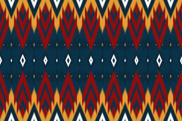 Rosso Giallo Navy Asiatico Etnico Geometrico Orientale Ikat Senza Soluzione — Vettoriale Stock