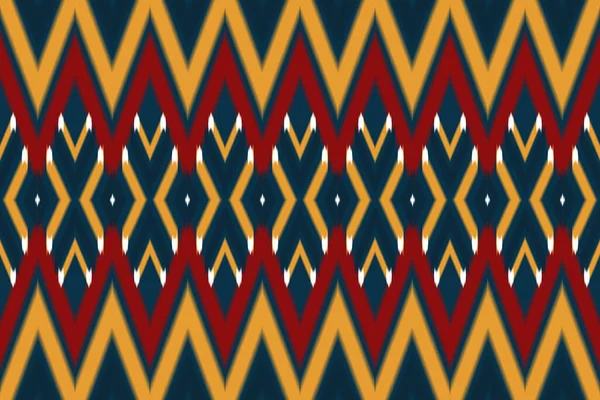 Rosso Giallo Navy Asiatico Etnico Geometrico Orientale Ikat Senza Soluzione — Vettoriale Stock