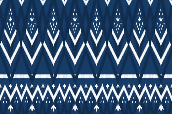 Синій Синій Тон Азійський Етнічний Геометричний Ікат Безшовний Традиційний Візерунок — стоковий вектор