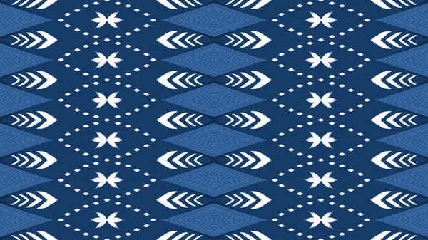 Horizontal Azul Tono Asiático Étnico Geométrico Oriental Ikat Patrón Tradicional — Vector de stock