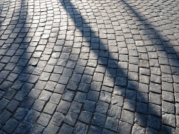 Curve Grey Brick Floor Sunlight Shadow — Stock Photo, Image