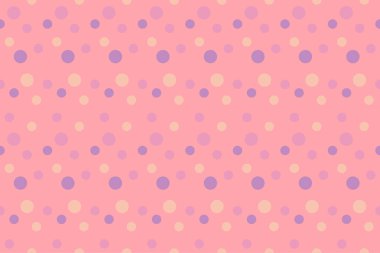 Tatlı pastel pembe arka plan, çeşitli noktalar, geometrik, dikişsiz desen. Arkaplan tasarımı, duvar kağıdı arkaplanı, giysi, ambalaj, batik, kumaş. vektör.