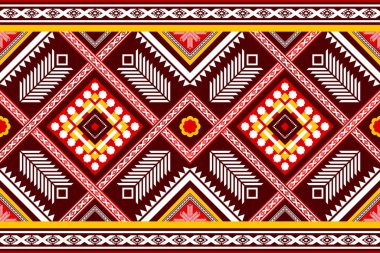 Kırmızı sarı, etnik geometrik, doğuya özgü, dikişsiz geleneksel desen. Arkaplan, halı, duvar kağıdı arka plan, kıyafet, ambalaj, batik, kumaş için tasarım. Nakış stili. vektör