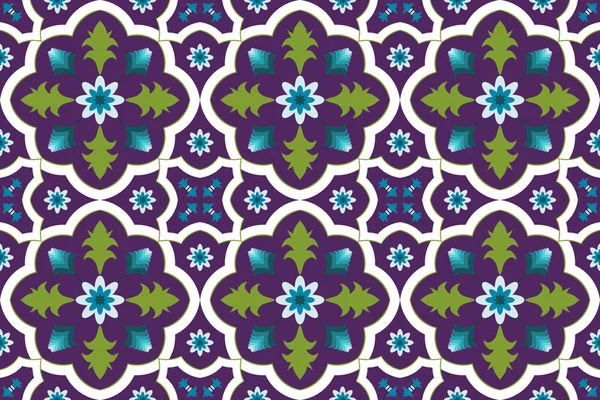 Colorido Púrpura Marroquí Étnico Geométrico Azulejo Floral Arte Oriental Patrón — Vector de stock