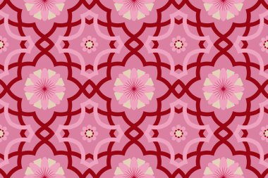 Pembe çiçekli modern Fas etnik geometrik fayanslı sanat doğulu dikdörtgen desenli. Arkaplan, halı, duvar kağıdı arka plan, kıyafet, ambalaj, batik, kumaş için tasarım. vektör.