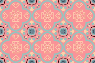 Şirin pastel şeftali rengi boho Fas etnik geometrik fayans sanat doğusundaki kusursuz geleneksel desen. Arkaplan, halı, duvar kağıdı arka plan, kıyafet, ambalaj, batik, kumaş için tasarım. vektör.