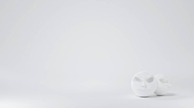 Beyaz arka plan köşesinde süslenmiş yuvarlak beyaz kafatası, Cadılar Bayramı arka planı, 3D illüstrasyon