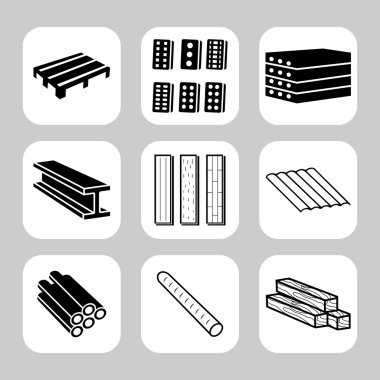 Yapı ve İnşaat malzemeleri vektör Icon set