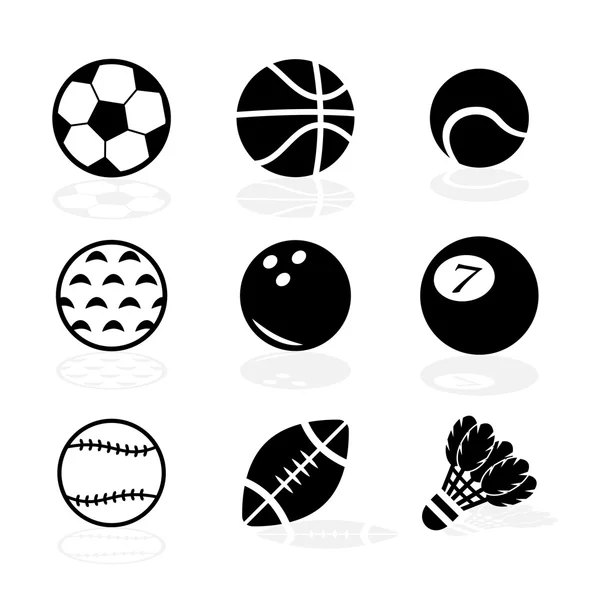 Набор векторных значков спортивных мячей с тенями — стоковый вектор