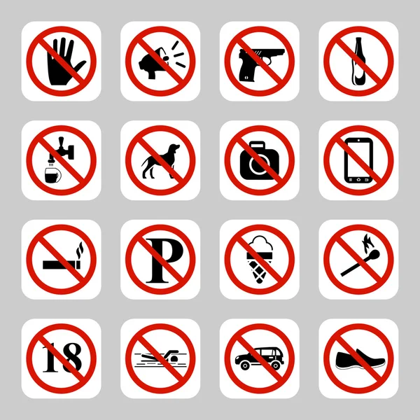 Prohibition signs, no symbols vector icon set — Stock Vector