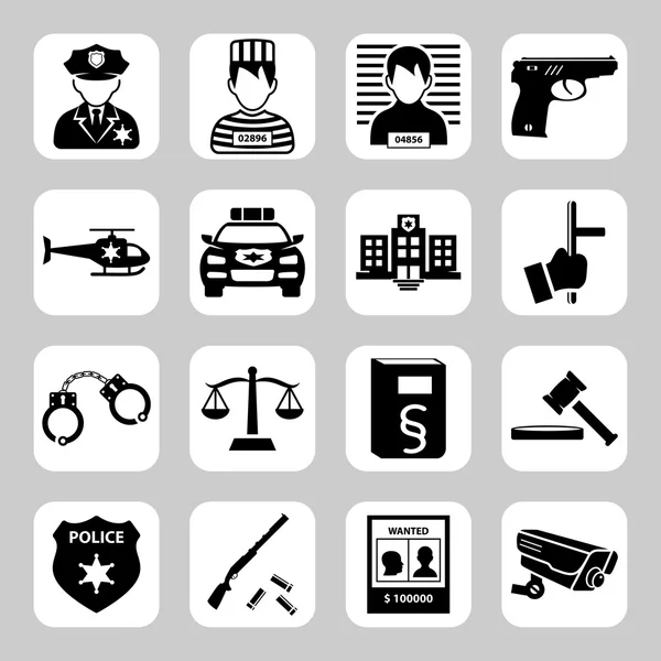 Policía y criminalidad vector icono conjunto — Vector de stock