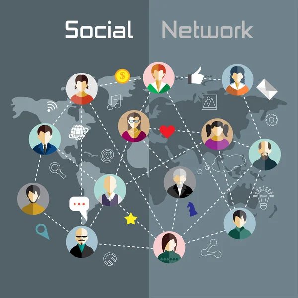 Concetto di design piatto per social network — Vettoriale Stock