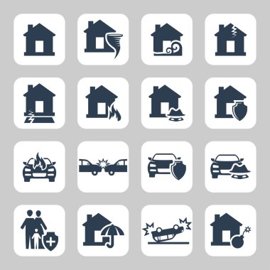Insurance and accidents vector icon set clipart
