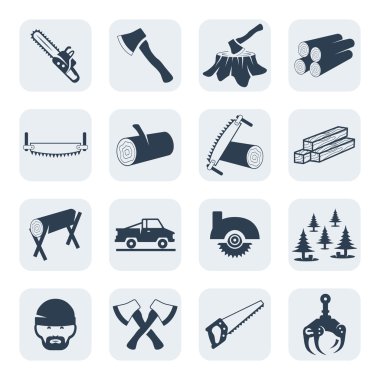 Vektör oduncu ve kereste fabrikası Icons set