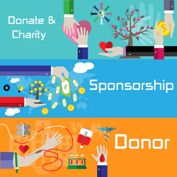 Flat style charity, sponsorship and donor banners — Stock Vector