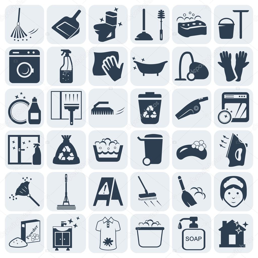 Cleaning and washing vector icon set