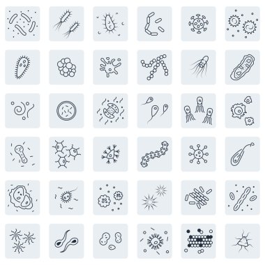 İnce çizgi stilinde bakteri ve mikropları Icon set