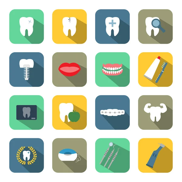 Dental and teeth health flat style icon set — Stock Vector