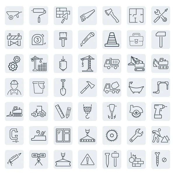 Outline web icons set - building, construction and home repair tools — Stock Vector