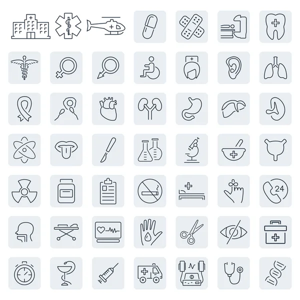 İnce çizgi stilinde tıbbi ilgili Icon set