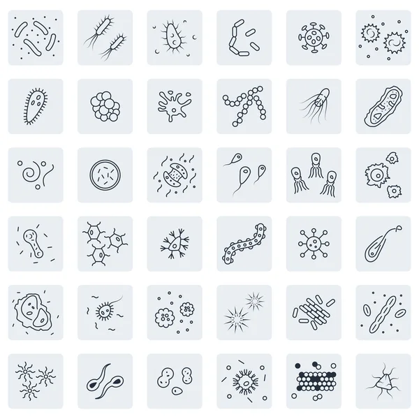 Bacterias y gérmenes icono conjunto en estilo de línea delgada — Vector de stock