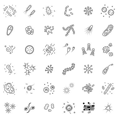 İnce çizgi stilinde bakteri ve mikropları Icon set