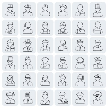 İnce çizgi stilinde meslek Icon set.