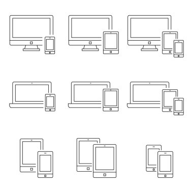 Smartphone, masaüstü bilgisayar, dizüstü ve tablet Pc ince çizgi stili