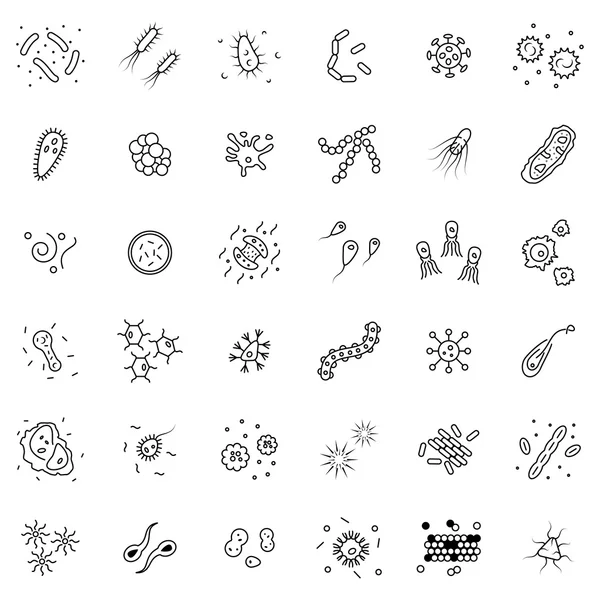 Bacterias y gérmenes icono conjunto en estilo de línea delgada — Vector de stock