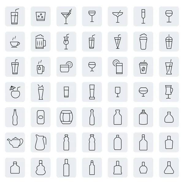 İnce çizgi stilinde içki Icon set