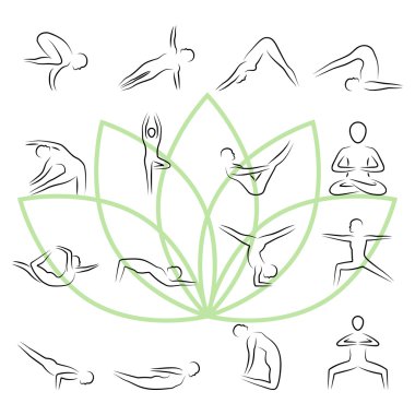 Yoga Icon set içinde ince çizgi stili teşkil etmektedir.