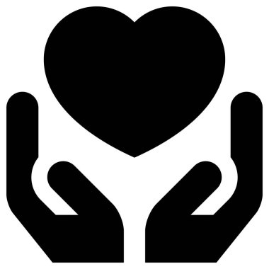 Eller ve kalp simgesi, beyaz arkaplanda çizgi vektör çizimi 